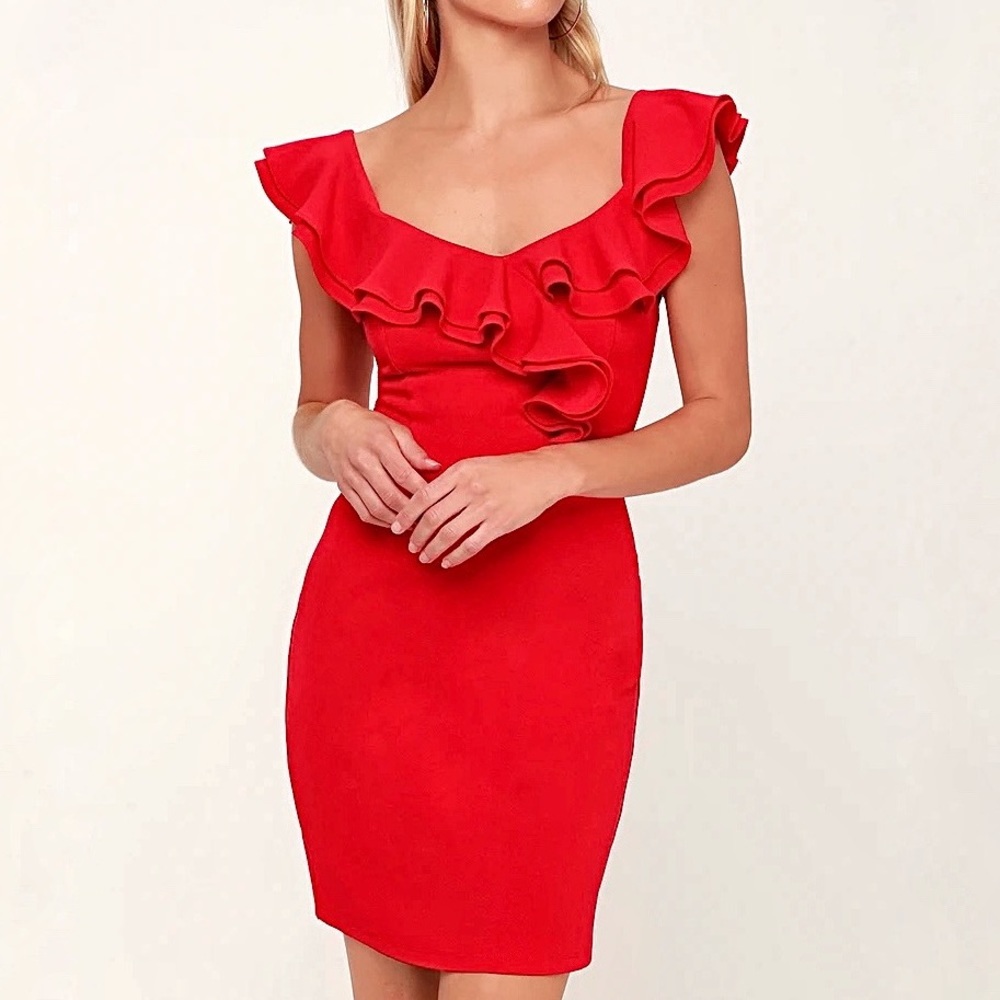 SOLD OUT Lulus Red Ruffled Fitted Cocktail Dress